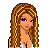 Pixel art of a woman with long brown hair in four variations showing different eye and hand positions.