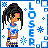 Pixel art buddy icon featuring a cartoon character with long dark hair, blue and white clothing, and the word "LOSER" in vertical blue text on a white background with blue decorative elements.