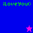 Green text 'iLoveYou:' appears on blue and purple backgrounds with a pink star in the top-right quadrant, transitioning to a blue star in the bottom-left.