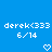 Blue background with white pixelated text 'derek(333' and '6/14', two heart symbols below, static image.