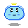 Four pixelated blue character icons with yellow halos, two with wings and diamond mouths, two without, on gray background.