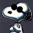 Animated Snoopy icon with blue and white color scheme, showing a static pose on dark background transitioning to black-and-white outline.