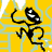 A 4-frame contact sheet of a black stick figure running animation on a yellow and light blue patterned background, with each frame showing distinct motion poses.
