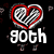 Heart-shaped icon with red outline and striped interior, below which is the text 'goth' in white block letters on black background.