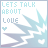 identical pixelated icons with light blue text reading "LETS TALK ABOUT LOVE" and a small heart symbol, featuring abstract jagged shapes in gradient shades