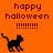 Orange background with 'happy halloween' text and exclamation marks, featuring a black cat icon in different positions across frames.