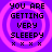 Four identical pixelated display text over a purple background with pink concentric circles