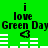Green background with repeated black text 'i love Green Day' and pixelated heart symbols above white horizontal bars.