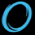 A pixelated cyan circular shape with a slightly irregular outline on a solid black background.