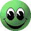 Green spherical avatar with multiple facial expressions including smiling, winking, and sunglasses-wearing states.