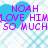 Pixelated text reads 'NOAH LOVE HIM SO MUCH' in bright purple over a blue and white background with light blue snowflake patterns.
