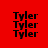 Four display the name 'Tyler' repeated three times in black pixelated text on red, gray, cyan, and dark gray backgrounds