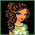 Pixelated character with curly brown hair wearing green floral crop top and blue jeans, shown in four including full body and text