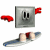 Animated sequence showing a gray telephone jack with red cable, blue and white base, and two beige cylindrical objects in motion.