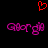 Red pixelated heart symbol above two identical purple text 'George' spellings on black background.