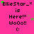 Pixelated pink background with repeated text 'EllieStar_ is Here! WoOo!! :(' and green stars, showing animation changes in star positions.