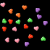 Animated sequence of colorful heart-shaped icons in pink, orange, green, purple, and red floating against a black background with one gray rectangle visible.