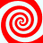 Four red and white spiral patterns arranged in a symmetrical with no visible text or additional elements