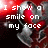 Pixelated image with red and dark background showing text split across two : 'I show a smile on my face' left, 'but my heart is CRYING!' right