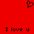 Red background with black pixelated heart symbol at top center and two identical "I love u" text lines below.