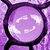 A static pixelated icon features a central purple circular shape with white curved lines inside, bordered by dark purple angular extensions on four sides against a light purple background.