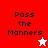 Four display 'Pass the Manners' text with a white star on red and white backgrounds, and a red star on white background