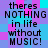 Pixelated text on a of cyan, magenta, and purple squares reads "theres NOTHING in life without MUSIC!" repeated twice