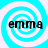 Four identical cyan and white spiral backgrounds with the text 'emma' in black lowercase letters centered on each.