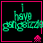 Four identical pixelated display green text "i have gangotzze" on black background with pink border and pink alien icon
