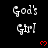 Black background with repeated white text 'God's Girl' and red heart symbols in a pattern