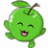 Green pixelated apple with winking eyes, open mouth showing pink tongue, and leafy stem on white background next to green text reading 'OriginalIcons.com'.