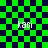 Green and dark blue checkered background with four instances of the text 'kaci' in white pixelated font, each positioned near a circular pattern