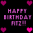 Pixelated birthday greeting with repeated text and heart symbols on a black background.