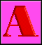Red capital 'A' on pink background transitions to brown apple with green stem on purple background in animated sequence.