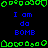 Green pixelated border frames blue text reading "I am do BOMB" repeated across a black background with gray section on right.
