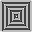 A static black-and-white geometric pattern of nested squares forming a spiral effect, with alternating thick and thin lines creating an optical illusion.