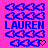 blue arrow icons on a pink background with the text 'LAUREN' and small black hearts, some arrows animated to change direction