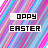 Animated contact sheet of 12 Easter-themed frames showing evolving text variations over a rainbow striped background.