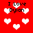 Red background with white pixelated hearts and repeated text "I Love Dylan" in black block letters.