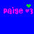 Blue background with pink text 'paige' and a heart symbol, featuring green pixelated animations above and below the text.