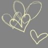 A static icon featuring multiple overlapping yellow heart shapes drawn with a sketchy, hand-drawn style on a solid gray background.
