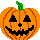 Two pixelated orange pumpkins with green stems in a contact sheet, each displaying different carved facial expressions on separate frames.
