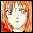 Pixelated anime-style character face with orange hair and red eyes on left, black background with white text "Anime IM" and stylized "cOm" logo on right.