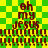 Pixelated text "oh my jesus" and multiple exclamation marks on a green-yellow checkered background, with visible pixelation artifacts across all elements.