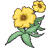 Four animated frames of a yellow flower icon with green leaves on white background, each frame showing slight variations in leaf and petal positioning.