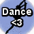 Pixelated icon with 'Dance' text, black silhouette of a dancer on blue background, and white '<3' symbol.