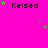 A bright pink background displays multiple 'Kelsea' text labels with green and purple star icons scattered around them.