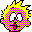 Pixelated character with spiky yellow hair and pink-and-yellow checkered skin displays multiple facial expressions against gray background.