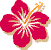 Pixelated flower with five magenta petals, orange stamen, and beige accents on a gray background.