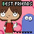 Pixelated character in red shirt with brown hair and blue ghost-like figure on pink background, text 'BEST FRIENDS' above.